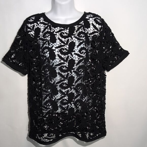 LOFT Tops - LOFT Black Lace Overlay Blouse